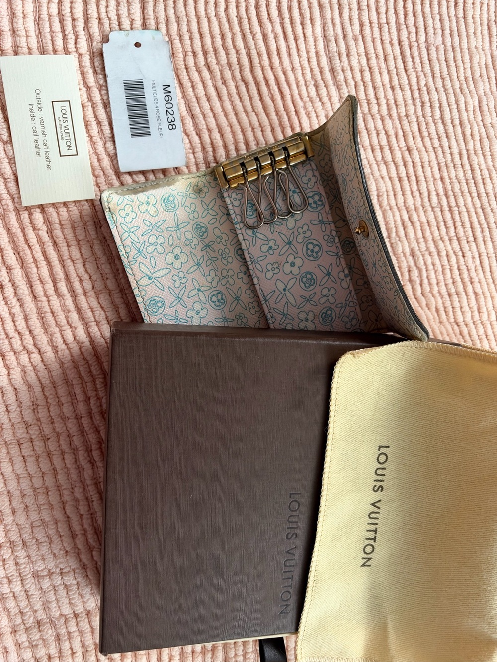 Louis Vuitton Pink Floral Interior Key Holder with Gold-Tone Hardware